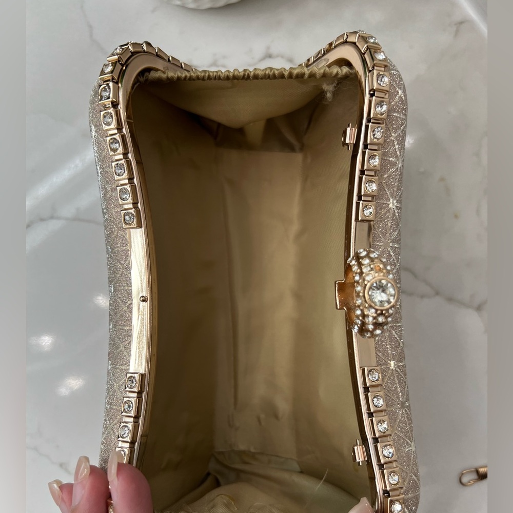 Shimmering Gold Clutch with Ring Handle - Picture 3 of 6